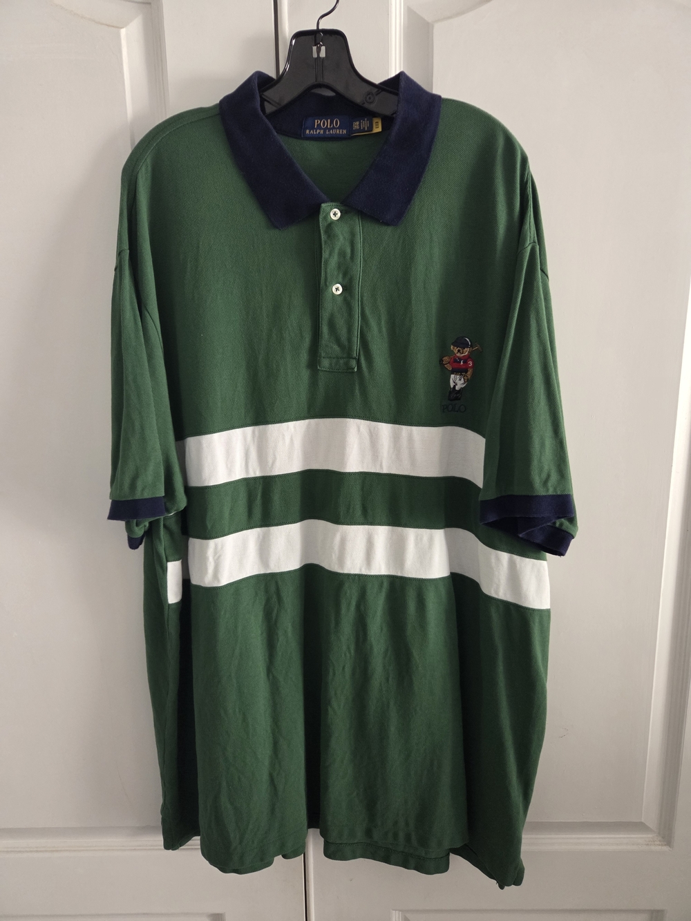 Polo Ralph Lauren Green and Navy Rugby Polo with White Stripes 2XB